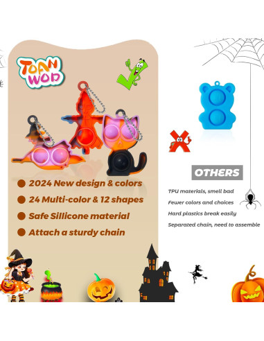 24 Llaveros Pop Antiestrés Halloween TOANWOD + Tarjetas