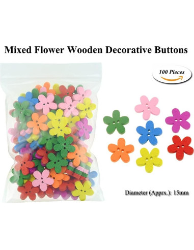 Botones de Flor de Madera AKOAK 15mm 100 Pcs Color Mezclado