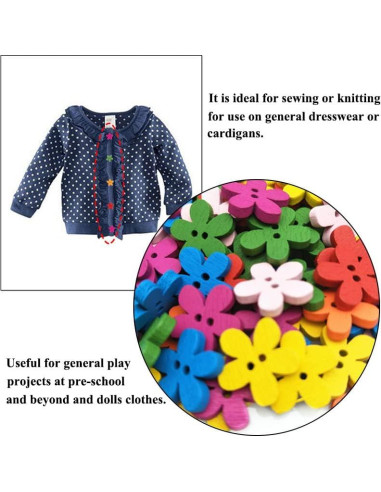 Botones de Flor de Madera AKOAK 15mm 100 Pcs Color Mezclado