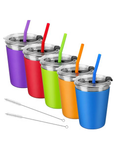 Tazas de Acero Inoxidable 12oz Vermida con Pajitas - Paquete de 5