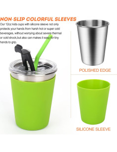 Tazas de Acero Inoxidable 12oz Vermida con Pajitas - Paquete de 5 2