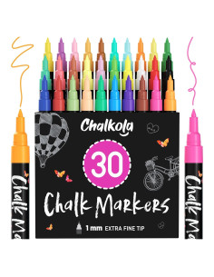 Marcadores de Tiza Líquida Chalkola 30 Colores Punta Fina 1mm