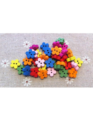 Botones de Flor de Madera AKOAK 15mm 100 Pcs Color Mezclado