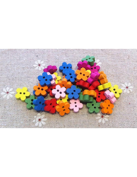 Botones de Flor de Madera AKOAK 15mm 100 Pcs Color Mezclado