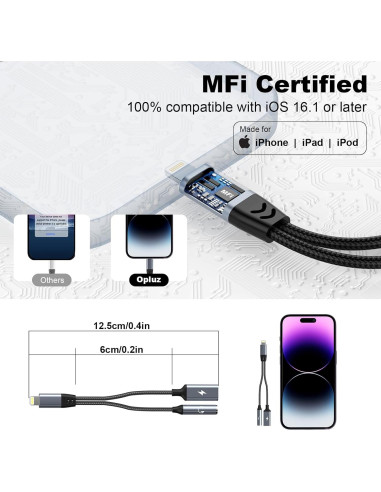 Adaptador 2 en 1 Opluz Lightning a 3.5mm para iPhone