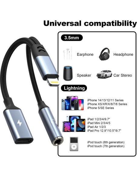 Adaptador 2 en 1 Opluz Lightning a 3.5mm para iPhone Adaptador 2 en 1 Opluz Lightning a 3.5mm para iPhone