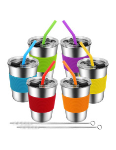 Tazas de Acero Inoxidable EWSNmata 12oz - Paquete de 6 con Pajitas