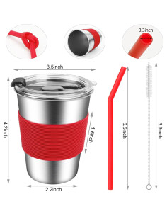 Tazas de Acero Inoxidable EWSNmata 12oz - Paquete de 6 con Pajitas 2
