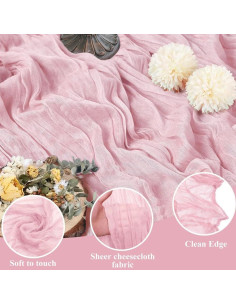 Paquete de 6 Caminos de Mesa de Gasa Rosa Claro 90x300 cm 2