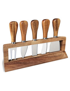 Juego de cuchillos de queso 6 piezas Linwnil con soporte de madera