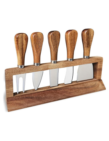 Juego de cuchillos de queso 6 piezas Linwnil con soporte de madera