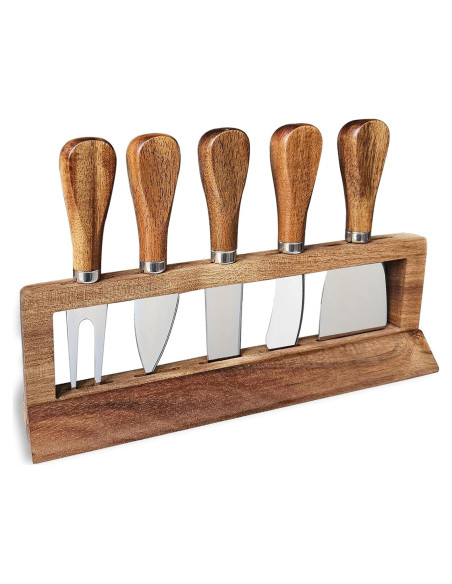 Juego de cuchillos de queso 6 piezas Linwnil con soporte de madera