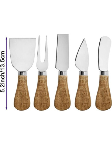 Juego de cuchillos de queso 6 piezas Linwnil con soporte de madera