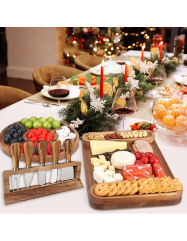 Juego de cuchillos de queso 6 piezas Linwnil con soporte de madera