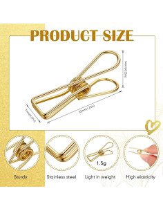 100 Clips de Papel Dorados Sabary de Acero Inoxidable Pequeños 2