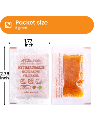 Paquetes de gel de sílice Adsorbco 5g recargables - 50 unidades