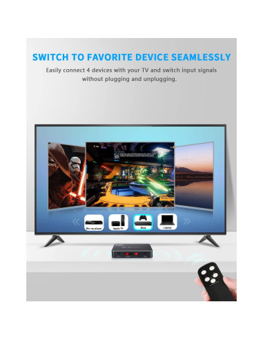 Conmutador HDMI 4 Puertos 4K 60Hz Koopman con Control Remoto