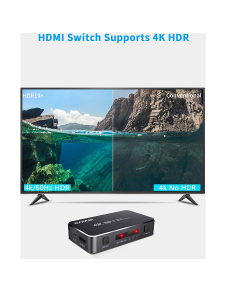 Conmutador HDMI 4 Puertos 4K 60Hz Koopman con Control Remoto