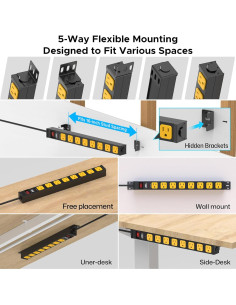 Regleta de Poder Montable 8 Tomas 2100 Julios ETL 1.83m Metal 2