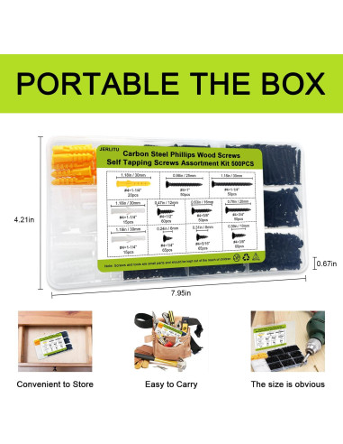 Kit de Tornillos de Cabeza Plana Phillips JERLITU 500 Pcs M3