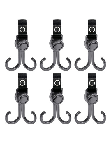 Ganchos para Cochecito Doble 6 Pcs Negro - Organizador Ajustable
