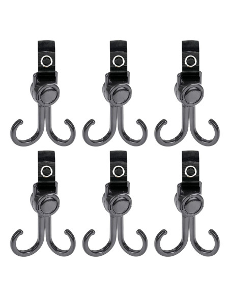 Ganchos para Cochecito Doble 6 Pcs Negro - Organizador Ajustable