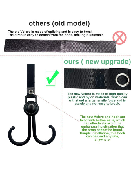 Ganchos para Cochecito Doble 6 Pcs Negro - Organizador Ajustable