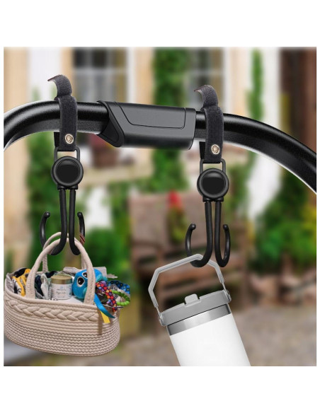Ganchos para Cochecito Doble 6 Pcs Negro - Organizador Ajustable
