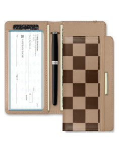Cubierta de Chequera Kakurookie con Bloqueo RFID - Cuadros Marrón