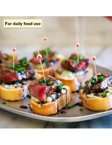 120 Palillos de Cóctel de Bambú Rosa para Aperitivos 11.94 cm