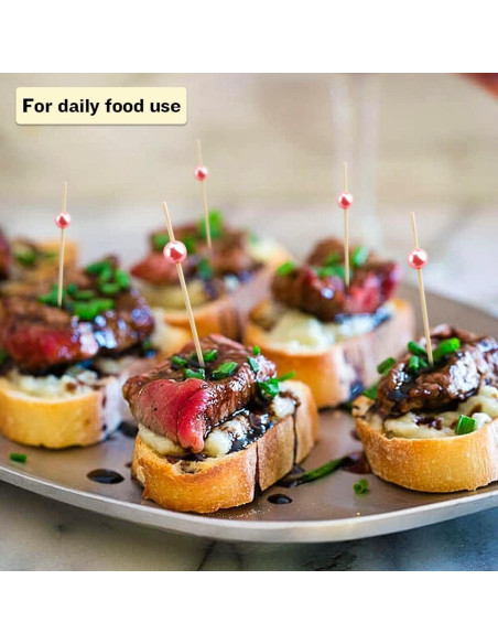 120 Palillos de Cóctel de Bambú Rosa para Aperitivos 11.94 cm