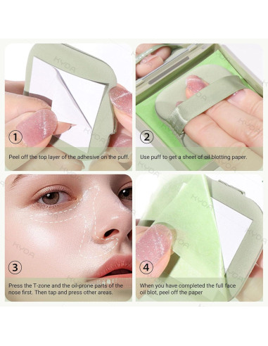 Papel Absorbente de Aceite KYDA 200 Hojas con Puff y Espejo