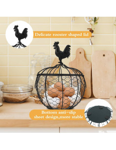 Cesta de Huevos de Alambre Anmylee con Tapa de Pollo 19.5cm 2