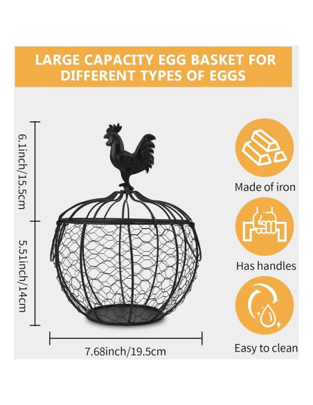 Cesta de Huevos de Alambre Anmylee con Tapa de Pollo 19.5cm