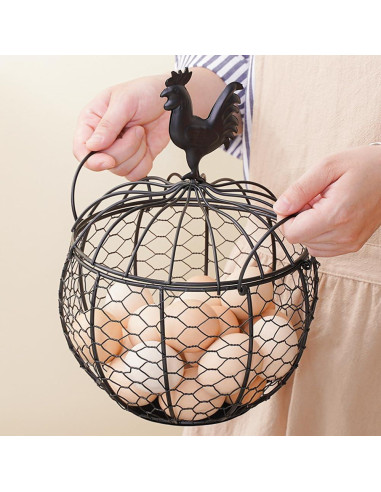 Cesta de Huevos de Alambre Anmylee con Tapa de Pollo 19.5cm