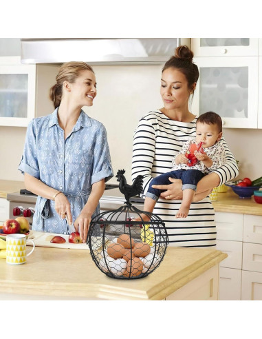 Cesta de Huevos de Alambre Anmylee con Tapa de Pollo 19.5cm