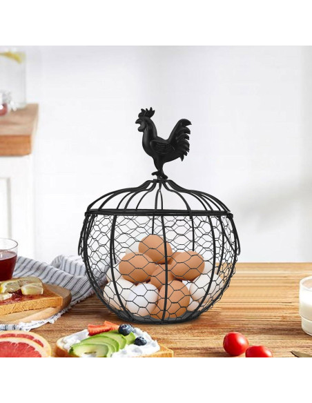 Cesta de Huevos de Alambre Anmylee con Tapa de Pollo 19.5cm