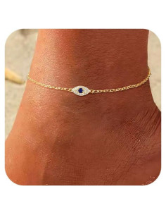 Tobillera de Ojo Maligno Baño de Oro 14K para Mujeres