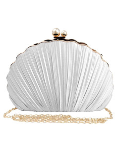 Bolso de Noche Mini Plisado Concha Plata para Mujeres 27x7x17cm