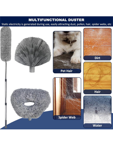 Duster Telescópico Tonmp 3 en 1 para Techos Altos y Ventiladores