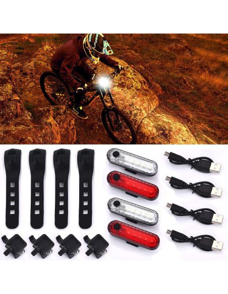 4 Luces LED Recargables USB para Bicicleta Boao Impermeables