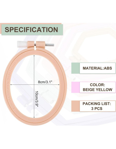 Aros de Bordado Ovalados PATIKIL 3 Piezas 7.87x9.91cm ABS