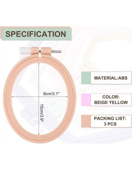 Aros de Bordado Ovalados PATIKIL 3 Piezas 7.87x9.91cm ABS