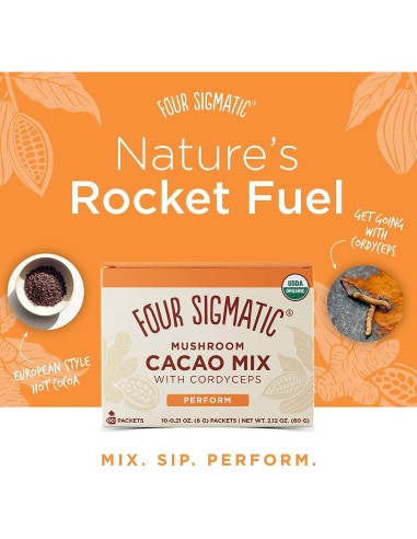 Cacao Instantáneo Cuatro Sigmatic con Cordyceps y Jengibre 10 Paquetes
