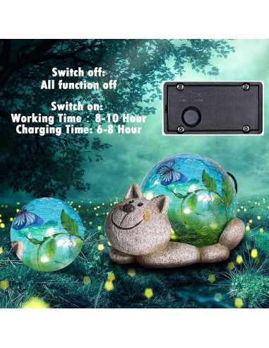 Estatua Solar de Jardín Gato JARDÍN DE SUEÑOS 12.7 cm