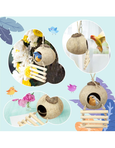 Nido de Pájaro de Cáscara de Coco CZWESTC con Escalera