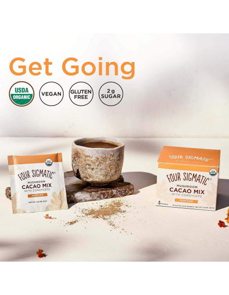 Cacao Instantáneo Cuatro Sigmatic con Cordyceps y Jengibre 10 Paquetes