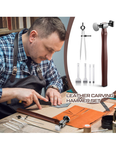 Juego de Martillos de Cuero Shimeyao con Compás y Púas
