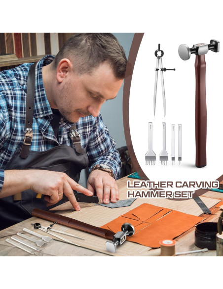 Juego de Martillos de Cuero Shimeyao con Compás y Púas