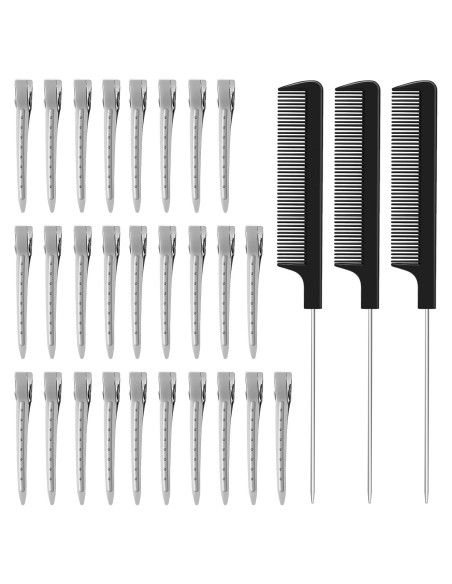 Juego de Clips de Pico de Pato Metal 24 Piezas + 3 Peines